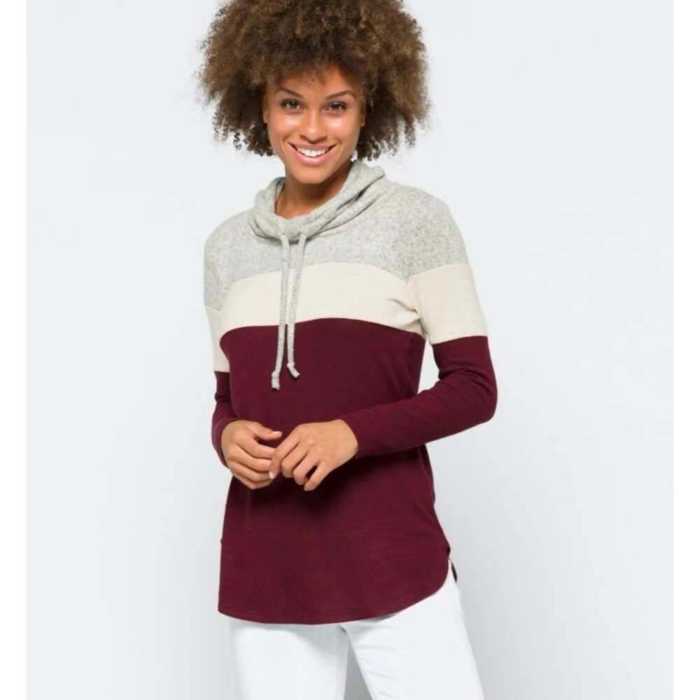 Market & Spruce Colorblock Womens Cowl Neck Long Sleeve Sweater Size S